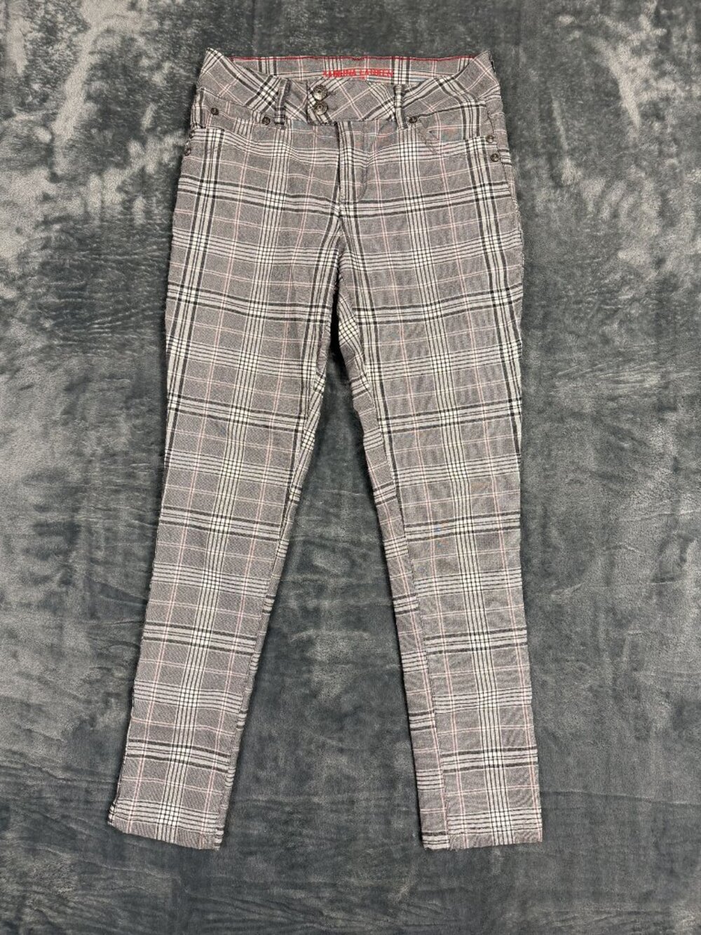 Sabrina Lauren Ankle Plaid Pants Size 10 Gray Stretch Slim Fit Womens Trousers